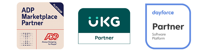 ADP Marketplace partner badge, UKG partner badge, and Dayforce partner badge